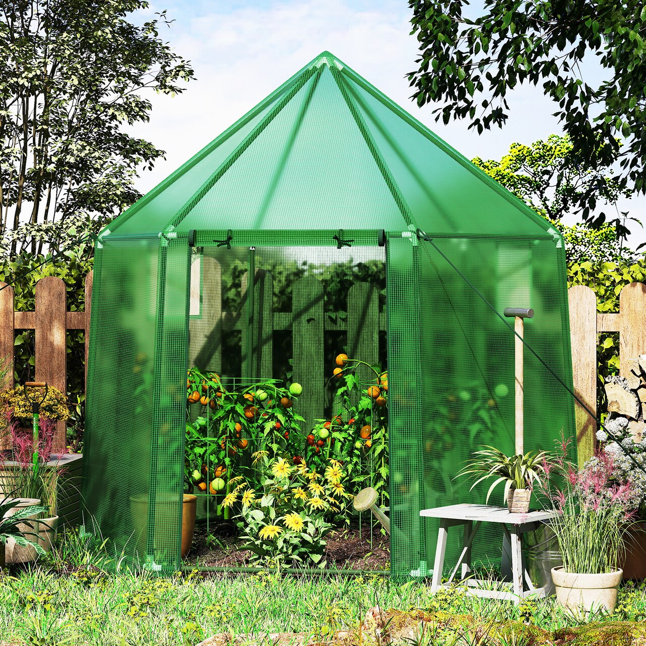 Mini Walk-In Greenhouse with PE Cover 78” x 68” x 75” Portable Garden Plant House